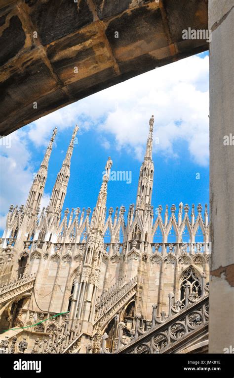 Architectural Detail Of The Famous Milan Cathedral Duomo Di Milano In