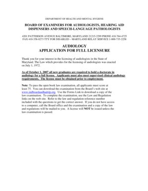 Fillable Online Dhmh Md AUDIOLOGY APPLICATION FOR FULL LICENSURE DHMH