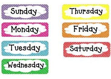 Days Of The Week Cards Preschool Charts Classroom Charts Months In