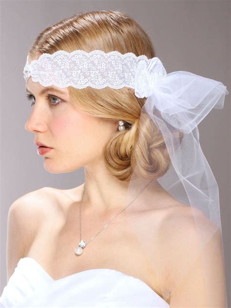 Vintage White Lace Bridal Headband With Tulle Veil