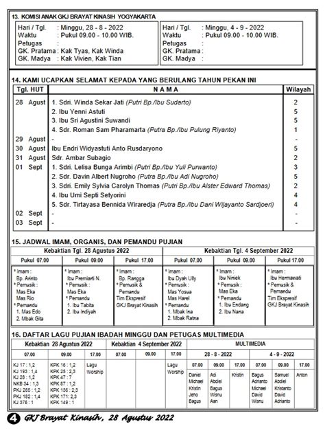 Warta Jemaat 28 Agustus 2022 Gereja Kristen Jawa Brayat Kinasih