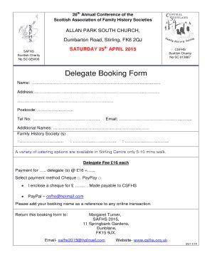 Fillable Online Csfhs Org Delegate Booking Form Csfhs Csfhs Org Fax