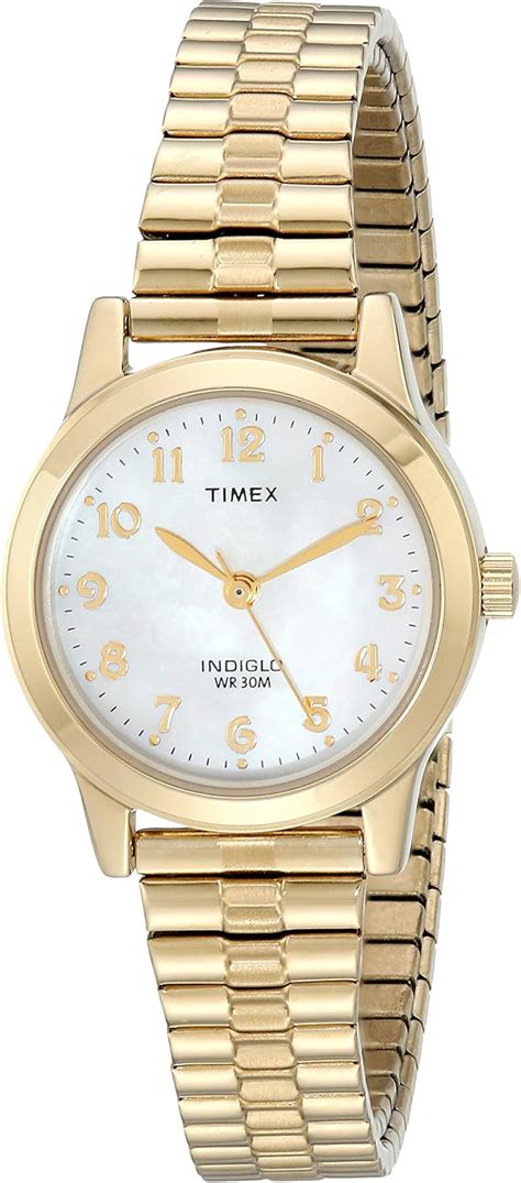 Timex Classic Womens T2m827 Quartz Watch With White Dial Analogue Display And Gold Stainless