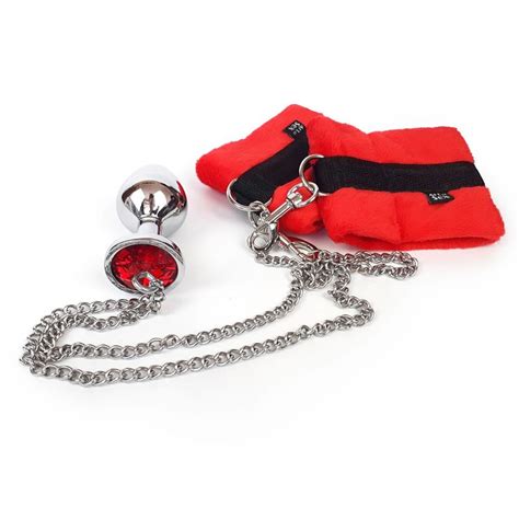 Art Of Sex Handcuffs With Metal Anal Plug Size M Red
