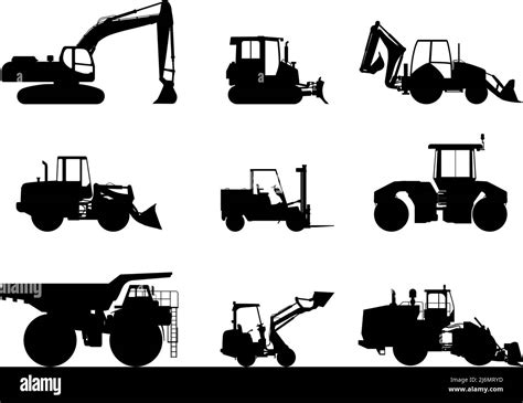 Silhouette illustration of heavy equipment and machinery Stock Vector ...