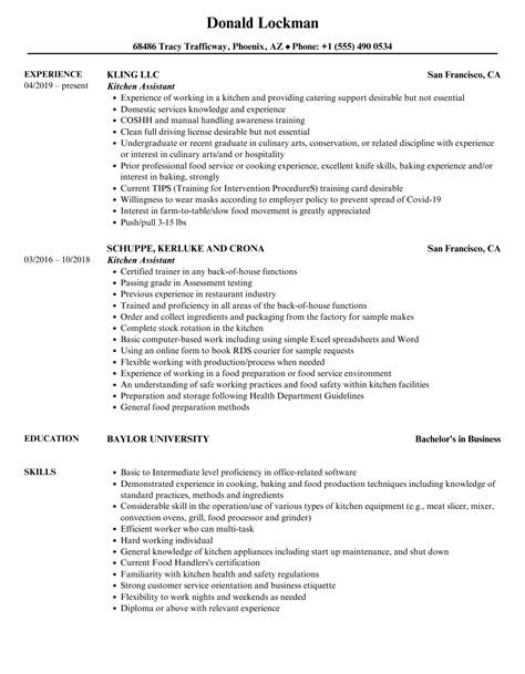 Kitchen Assistant Resume Samples Velvet Jobs