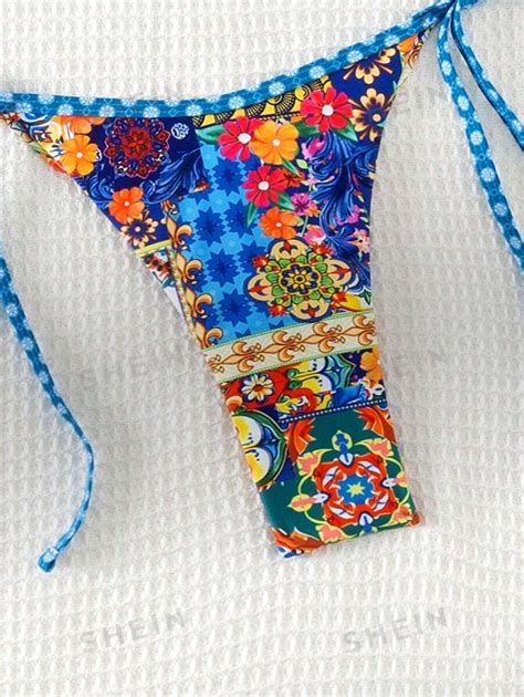 Shein Swim Printed Halter Neck Bikini Set Two Piece String Beach Outfit Bathing Suit Summer