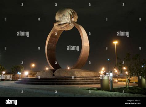 Huge monument ring with Pearl statue at night, Doha Qatar Middle East ...