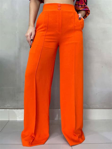 Cal A Pantalona Es Crepe Vincos Bolsos Laranja Lavinny Store