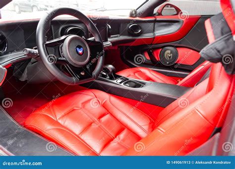 Interior of a Sports Car Marussia B1 of Red Color with Elegant Leather ...