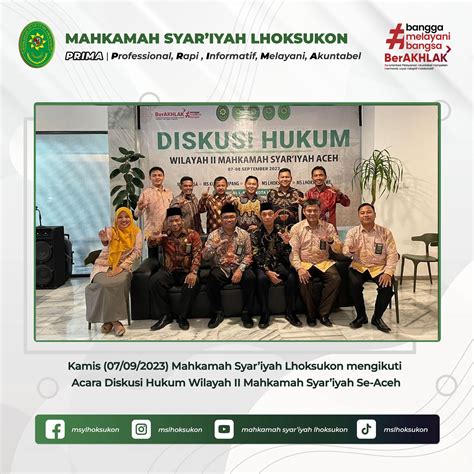 MS Lhoksukon Mengikuti Kegiatan Diskusi Hukum Wilayah II Mahkamah