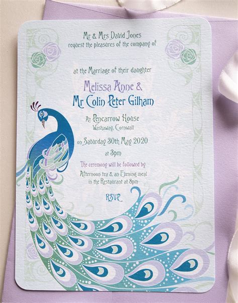 Art Deco Peacock Wedding Invitations Unique Wedding Stationery