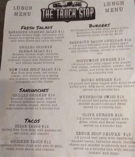 The Truck Stop Menu In Cadillac Michigan Usa