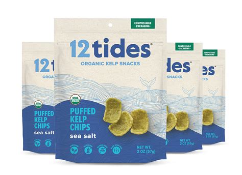 12 Tides 12 Tides Organic Puffed Kelp Chips Plant Based Seaweed Chips