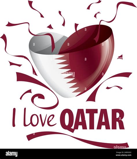 National Flag Of The Qatar In The Shape Of A Heart And The Inscription