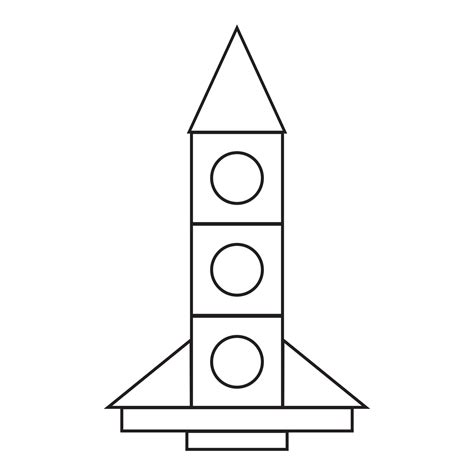 Rocket Made Of Geometric Blocks Black Outline Coloring Vector