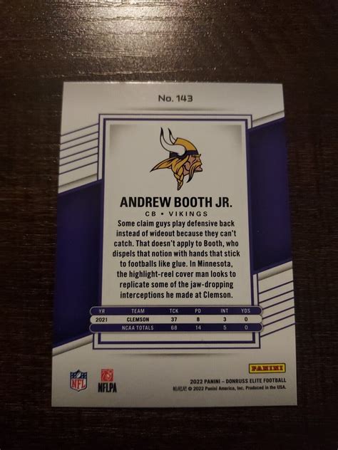 2022 Panini Donruss Elite Football 143 Andrew Booth Jr 275 Status