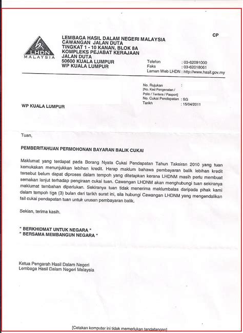 Contoh Surat Rasmi Ke Lhdn