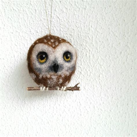 Christmas Owl Holiday Ornament Wool Needle Felt Decoration Etsy