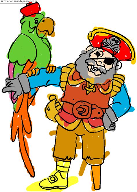 Coloriage Capitaine Pirate Et Son Perroquet Sans D Passer