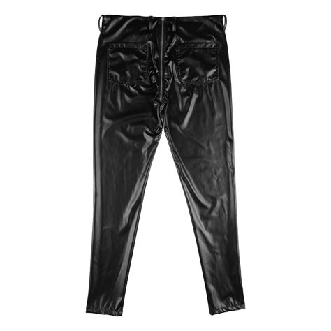 Uk Sexy Men Pvc Faux Leather Wet Look Tight Pants Leggings Zipper Long