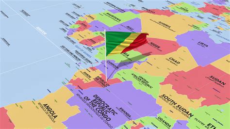 Congo Flag Waving in Wind, World Map Rotating around Flag, Seamless ...