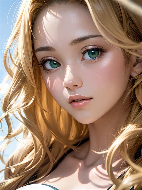 A Close Up Of A Woman With Long Blonde Hair And Blue Eyes Seaart Ai