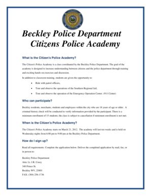 Fillable Online Beckley What Is The Citizen S Police Academy Beckley