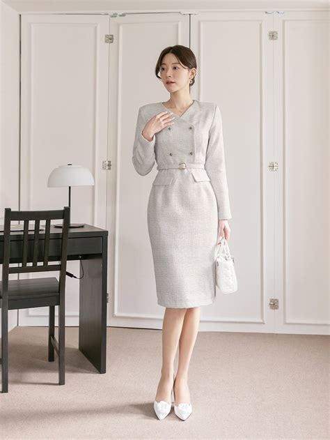 Elegant Formal Tweed Warm Dress Korean Style Wedding Guest Dress ...