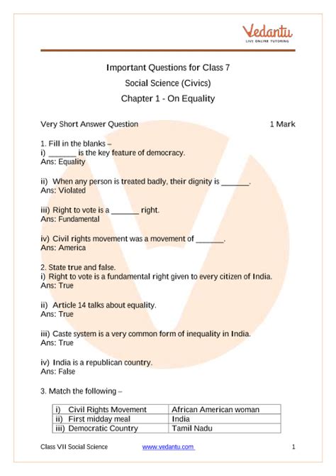 Important Questions For CBSE Class 7 Social Science Social And