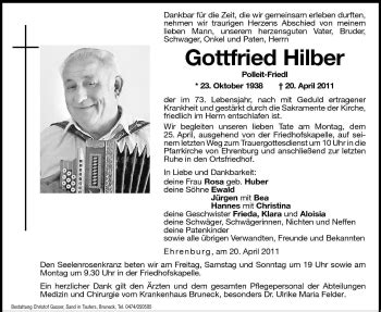 Traueranzeigen Von Gottfried Hilber Trauer Bz