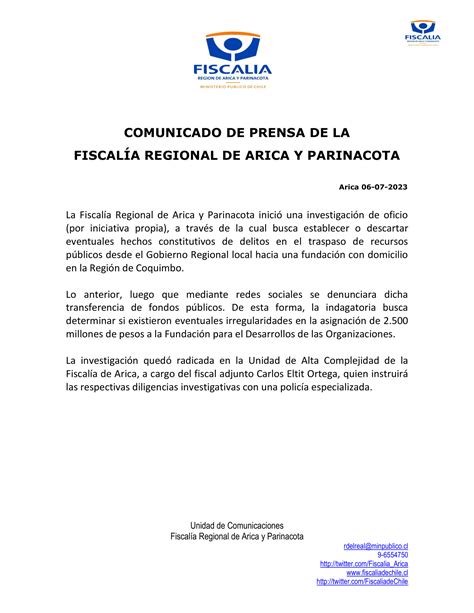 Comunicado Fiscalia De Arica Pdf Docdroid