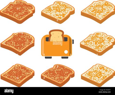 Vector Toasted Bread Slices And Toaster Isolated On White Background