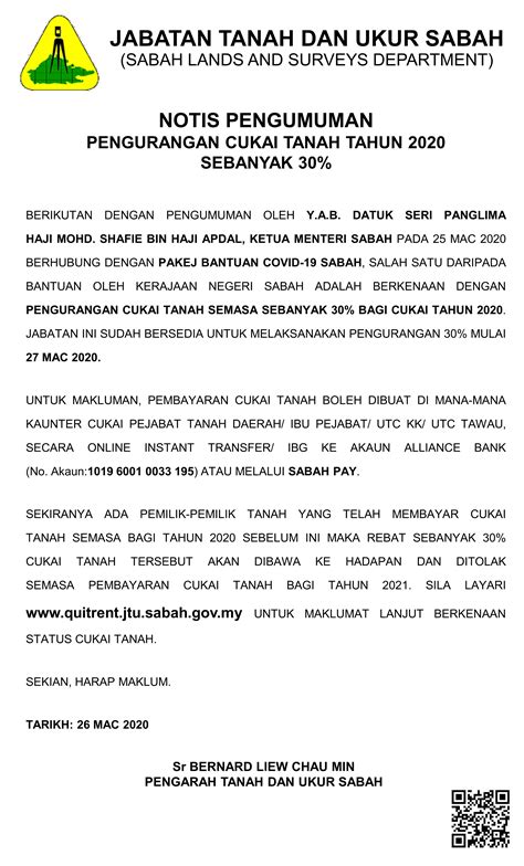 Contoh Surat Kepada Ketua Menteri Sabah Portal Rasmi Jabatan Tanah