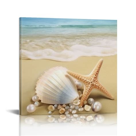 JEUXUS Beach Wall Art Bathroom Paintings Decor Seashell Starfish Nature ...