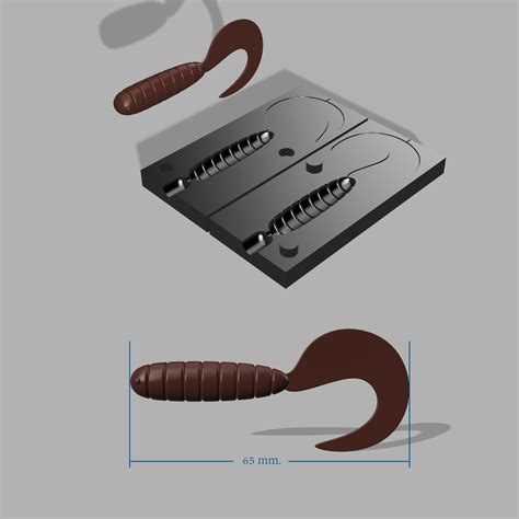 Digital File Mold Grub 65 Mm Fishing Lure Softbait Mold 3D STL STEP