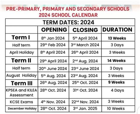 Revised school calendar 2024