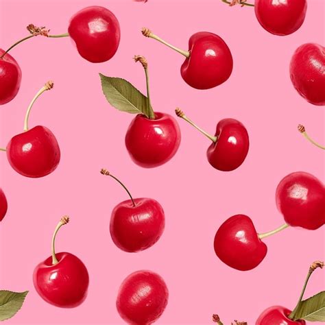 Premium Ai Image A Close Up Of A Bunch Of Cherries On A Pink