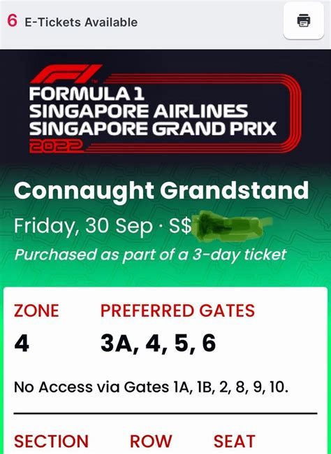 F1 Singapore Connaught Grandstand Drs Zone 3 Day Tickets Friday