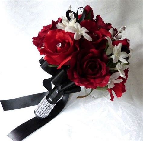 Red Rose Bridal Bouquet for Black and Red Wedding