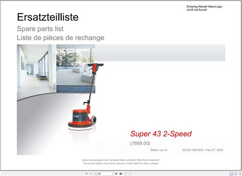 Hako Floor Polisher Super Speed Spare Parts Catalog En