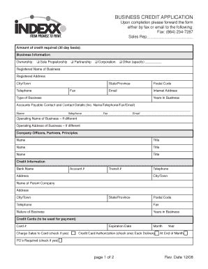 Printable Business Credit Application Forms And Templates