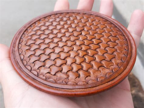 Leather Carving Coasters, Round Coasters Set Home Gift, Drinks Coasters ...