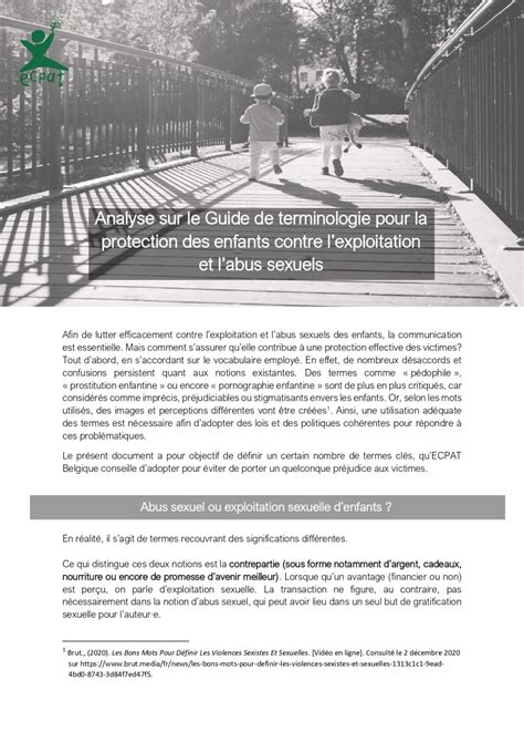 Analyse Sur Le Guide De Terminologie Pour La Protection Des Enfants