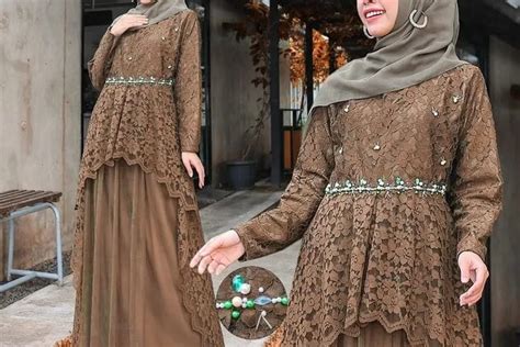 Simple Tetap Anggun Berikut Model Gamis Brokat Kombinasi Satin Modern