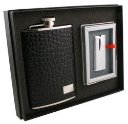 Visol Beau Monde Croco Pattern Leather Oz Flask Gift Set