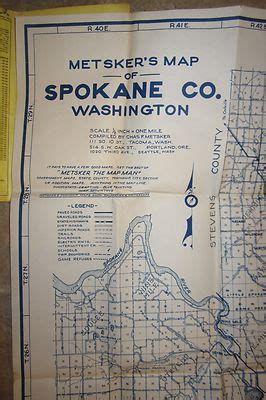 S Vintage Metsker S Spokane County Washington Map Original