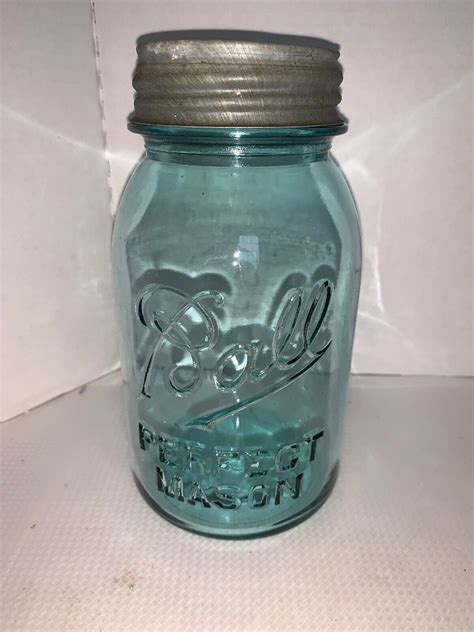 Ball Perfect Mason 1qt Blue Glass Canning Jar 6 W Zinc Lid 1910 1923 Jars