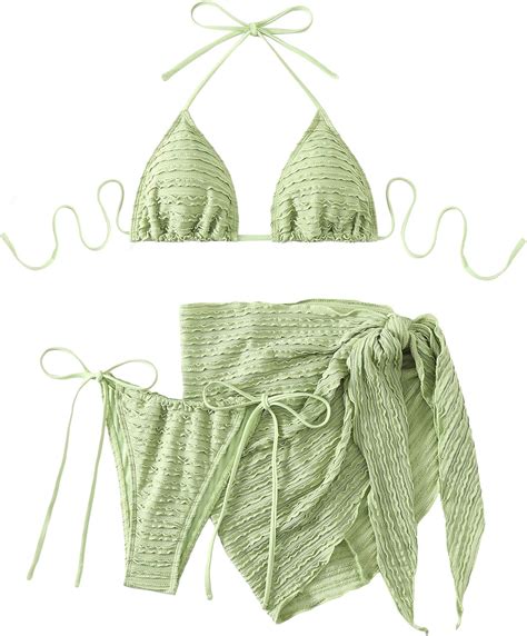 Amazon GORGLITTER Women S 3 Piece Swimsuits Halter Triangle String Bikini Set With Beach