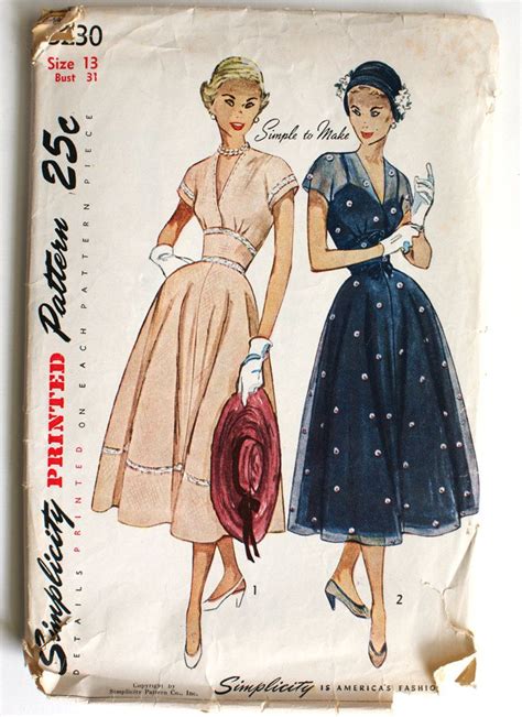 Simplicity 3250 Misses 1950s Surplice Dress Pattern Empire Etsy